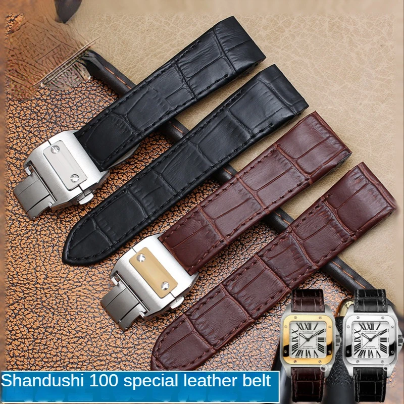Genuine Leather Watchband for  - Cartier Watch Tank 评论和价格