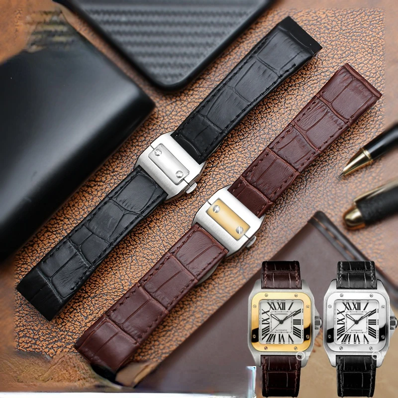 Genuine Leather Watchband for  - Cartier Watch Tank 评论和价格